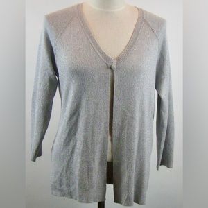 ❄️Chico's Gray Silver Metallic Shimmer Open Front Long Sleeve Cardigan 2 Large